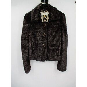 Leifsdottir Anthropologie Womens Jacket Bronze Metallic Faux Fur Coat 12 Brown
